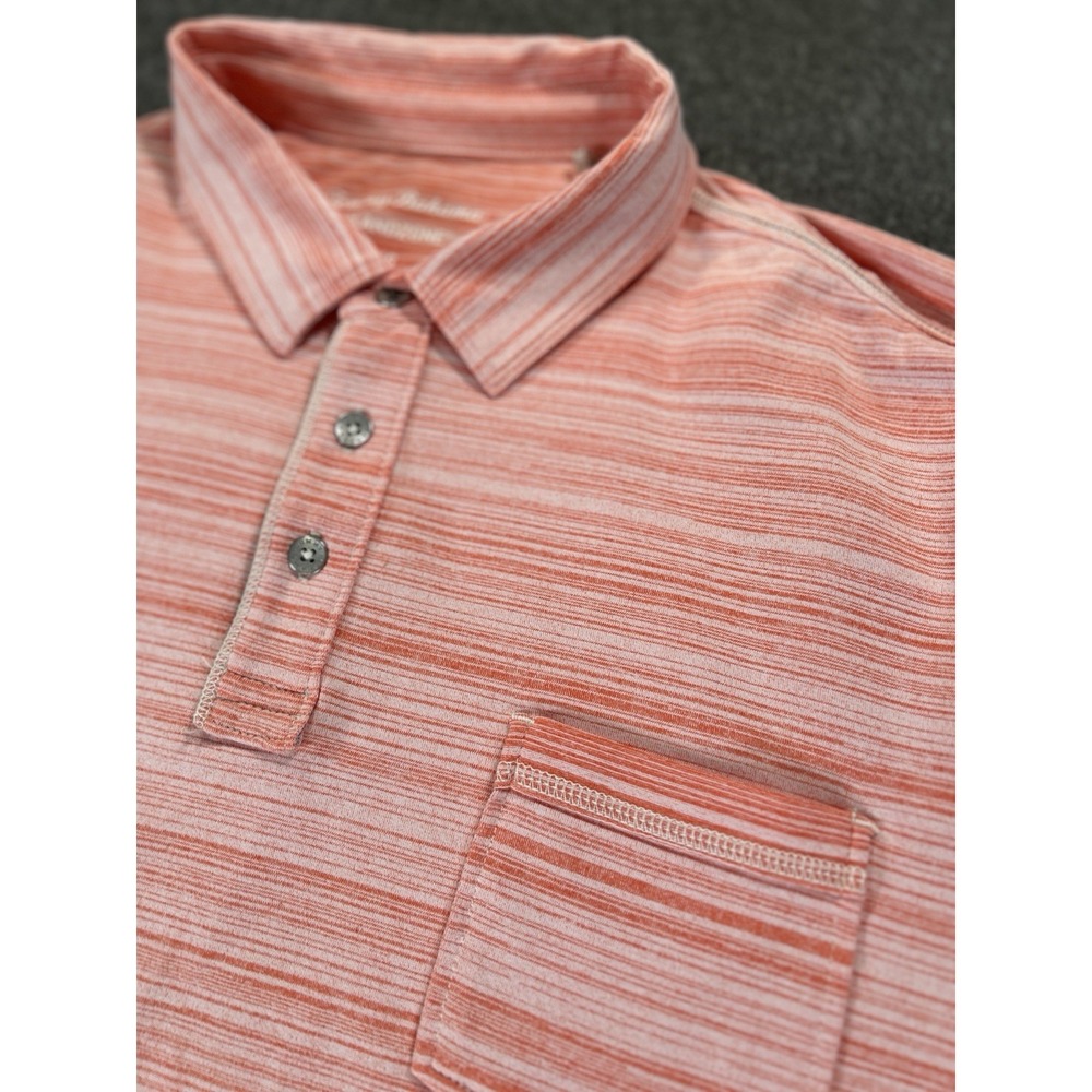 Tommy Bahama Polo Shirt Mens Large Orange Island Zone Beach  Shirt‎  Polyester
